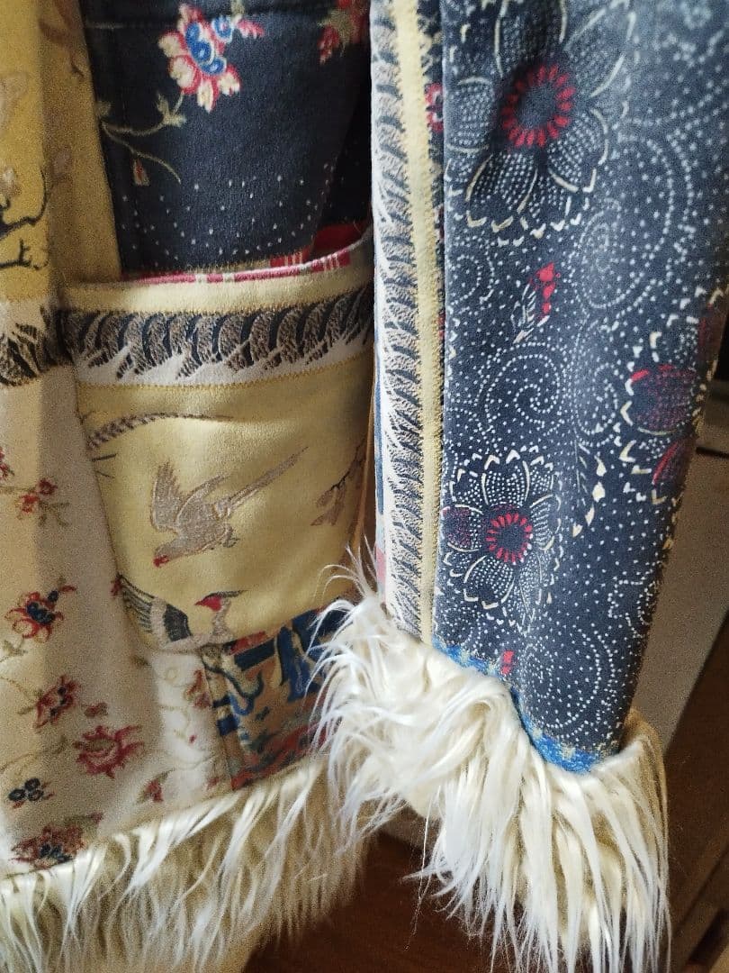 パッチワークデザイン ロングファーコート