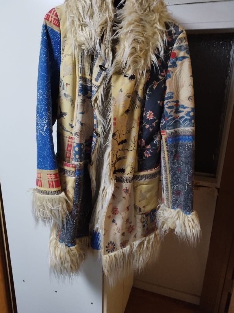 パッチワークデザイン ロングファーコート