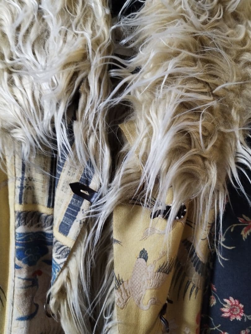 パッチワークデザイン ロングファーコート