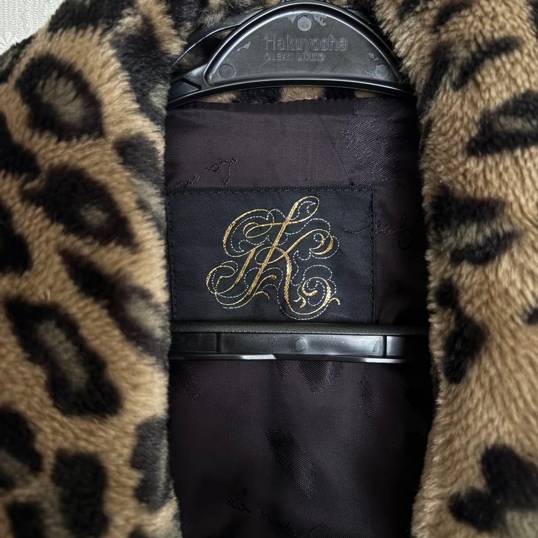 伊太利屋　レオパード柄 フェイクファーコート　ヒョウ柄アニマル　ロング　Aライン