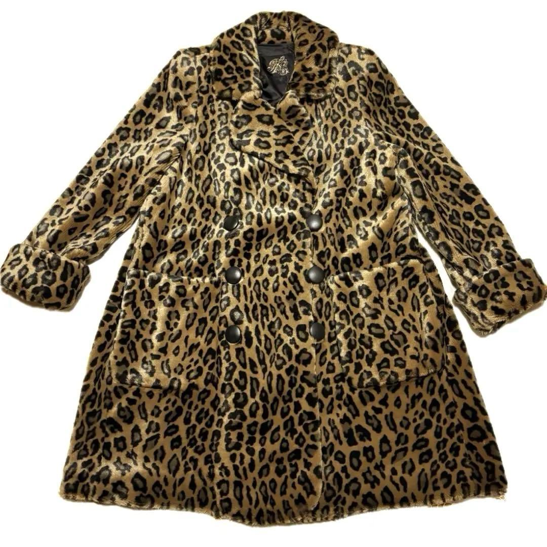 伊太利屋　レオパード柄 フェイクファーコート　ヒョウ柄アニマル　ロング　Aライン