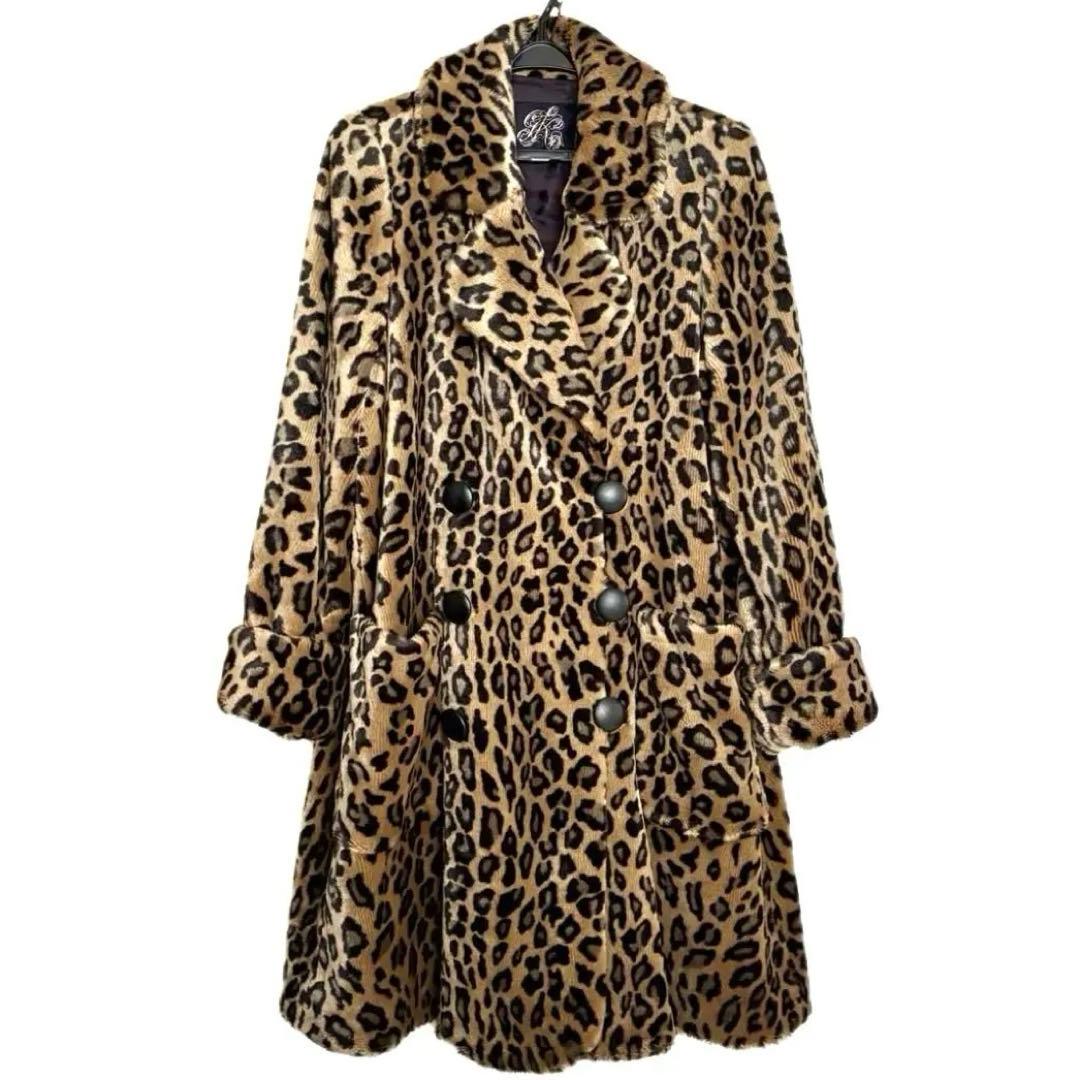 伊太利屋　レオパード柄 フェイクファーコート　ヒョウ柄アニマル　ロング　Aライン