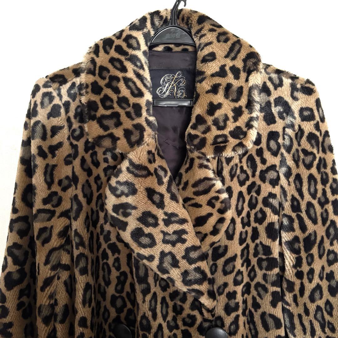 伊太利屋　レオパード柄 フェイクファーコート　ヒョウ柄アニマル　ロング　Aライン