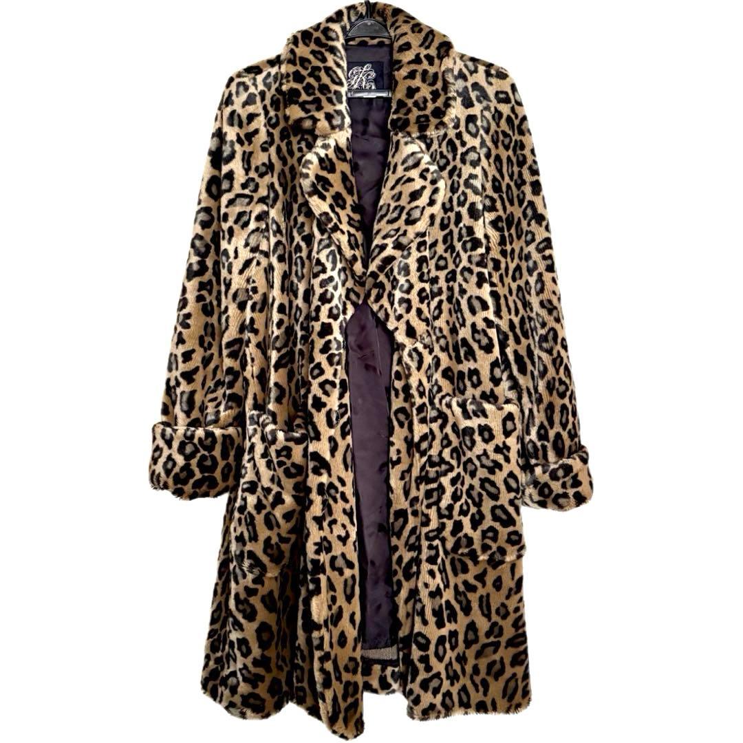 伊太利屋　レオパード柄 フェイクファーコート　ヒョウ柄アニマル　ロング　Aライン