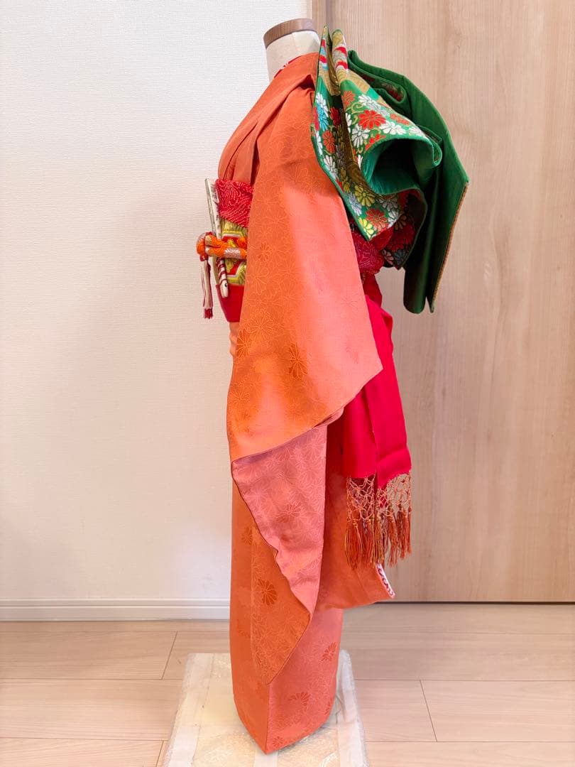 七五三 7歳 祝い着 フルセット 正絹 無地 地紋 レトロ M2505271