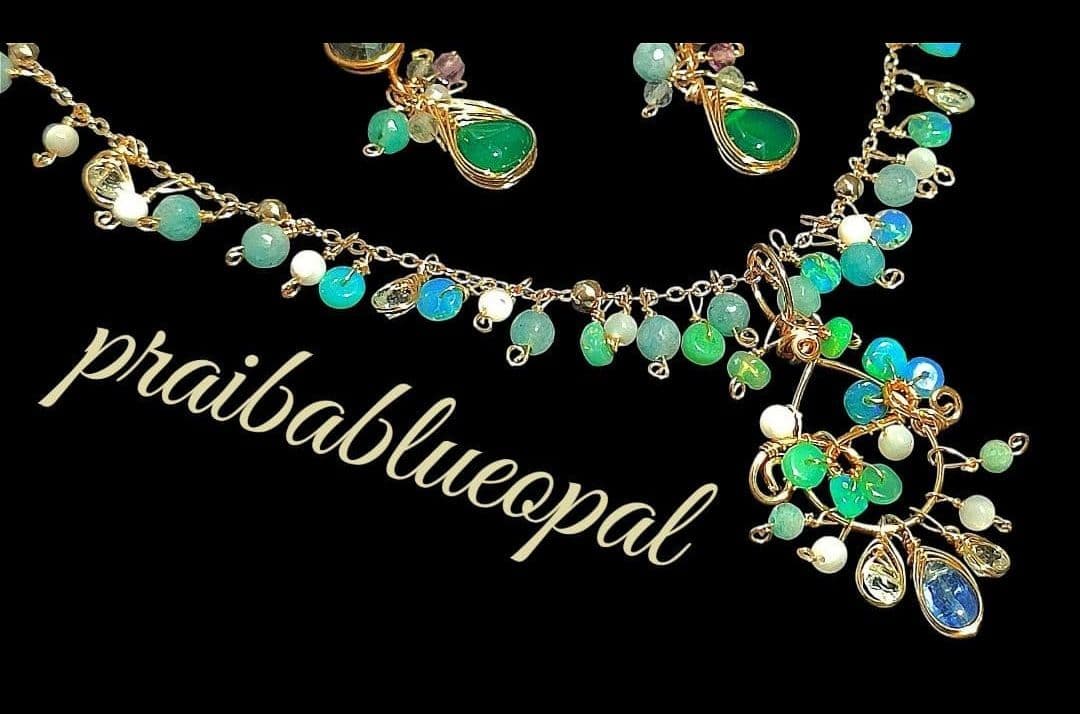 14Kgf 高品質 パライバブルー オパール ブルートパーズ　ネックレス