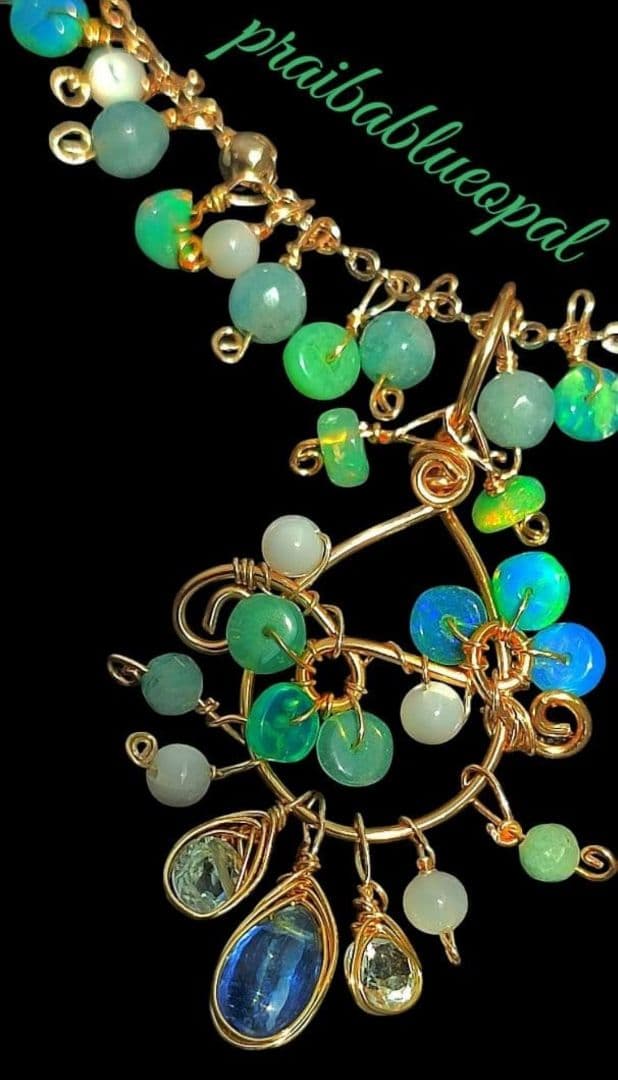 14Kgf 高品質 パライバブルー オパール ブルートパーズ　ネックレス