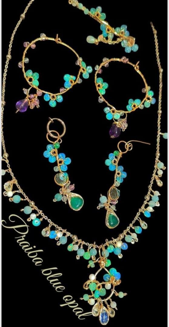 14Kgf 高品質 パライバブルー オパール ブルートパーズ　ネックレス