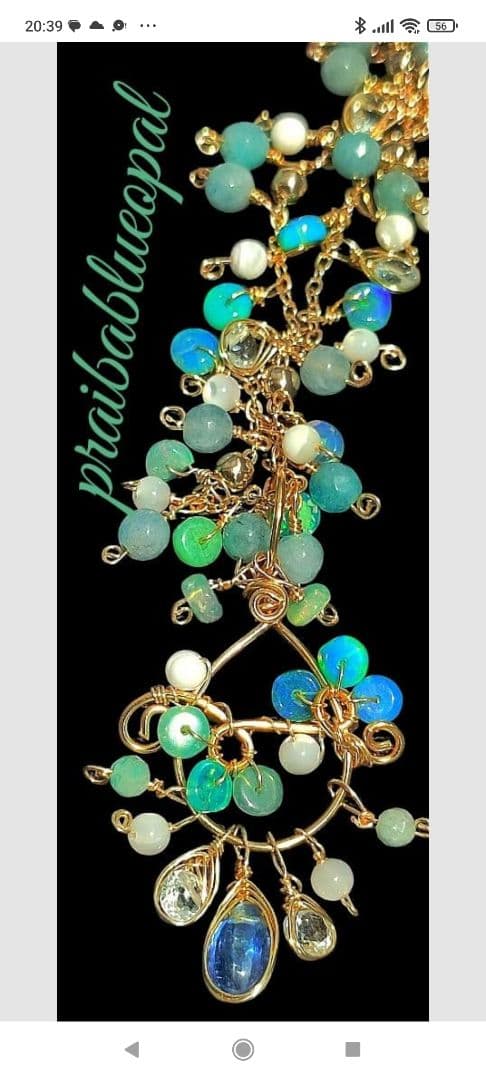 14Kgf 高品質 パライバブルー オパール ブルートパーズ　ネックレス