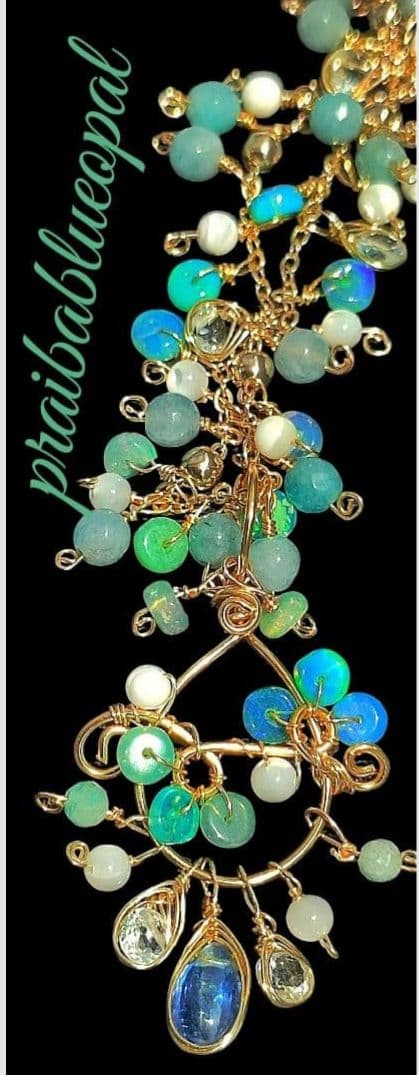 14Kgf 高品質 パライバブルー オパール ブルートパーズ　ネックレス