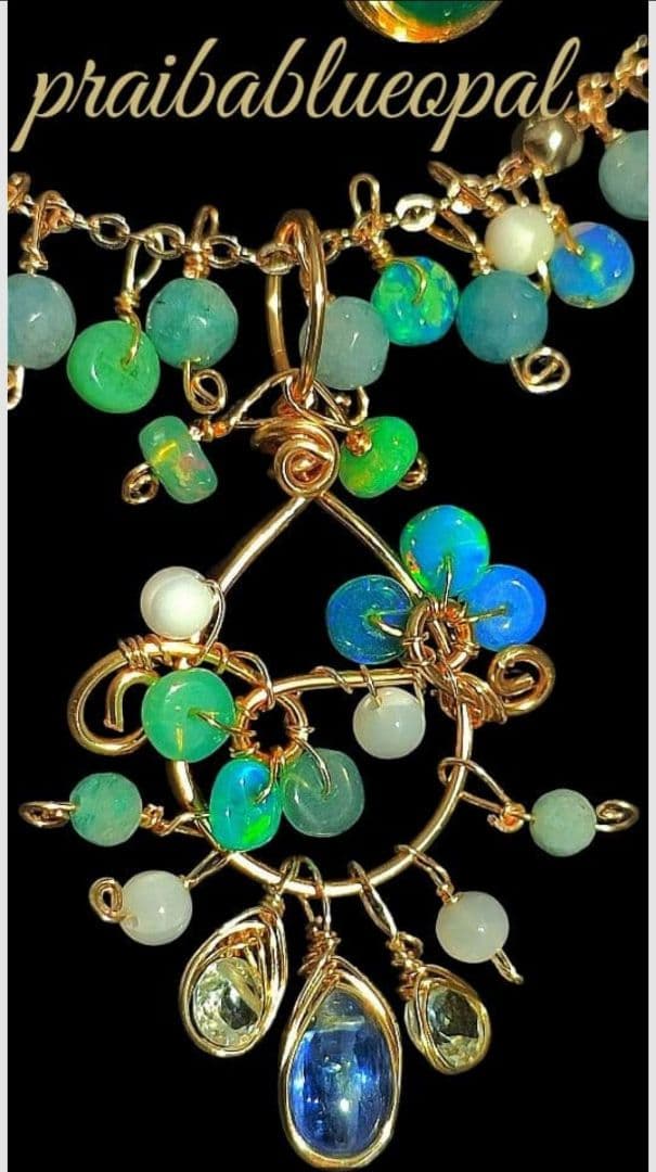 14Kgf 高品質 パライバブルー オパール ブルートパーズ　ネックレス