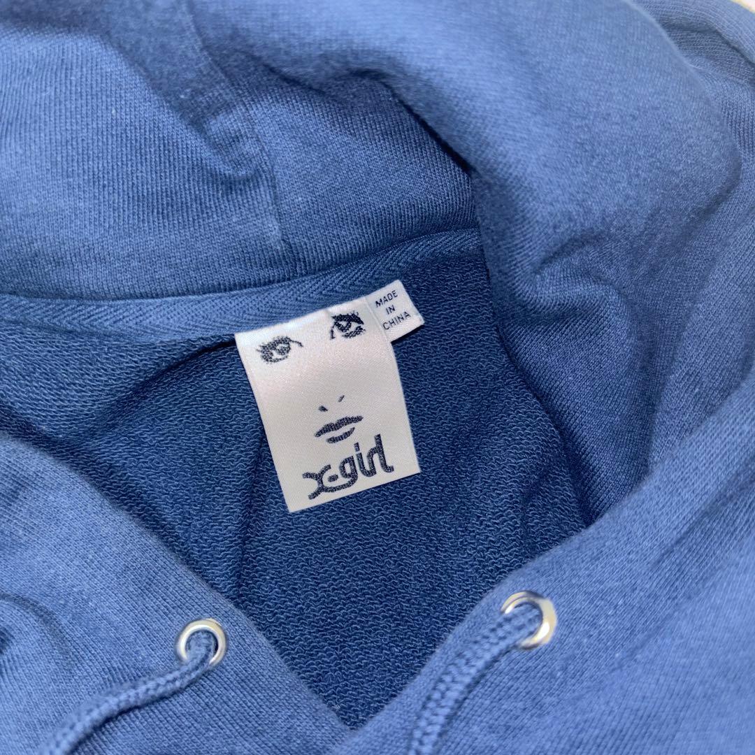 X-girl エックスガール パーカー ネイビー Lバックプリント ロゴ