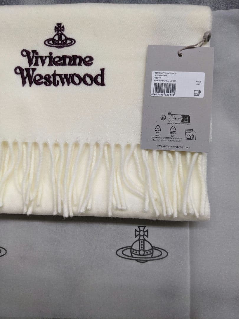 リボン付新品BOX/タグ付 ヴィヴィアンウエストウッドマフラーホワイト