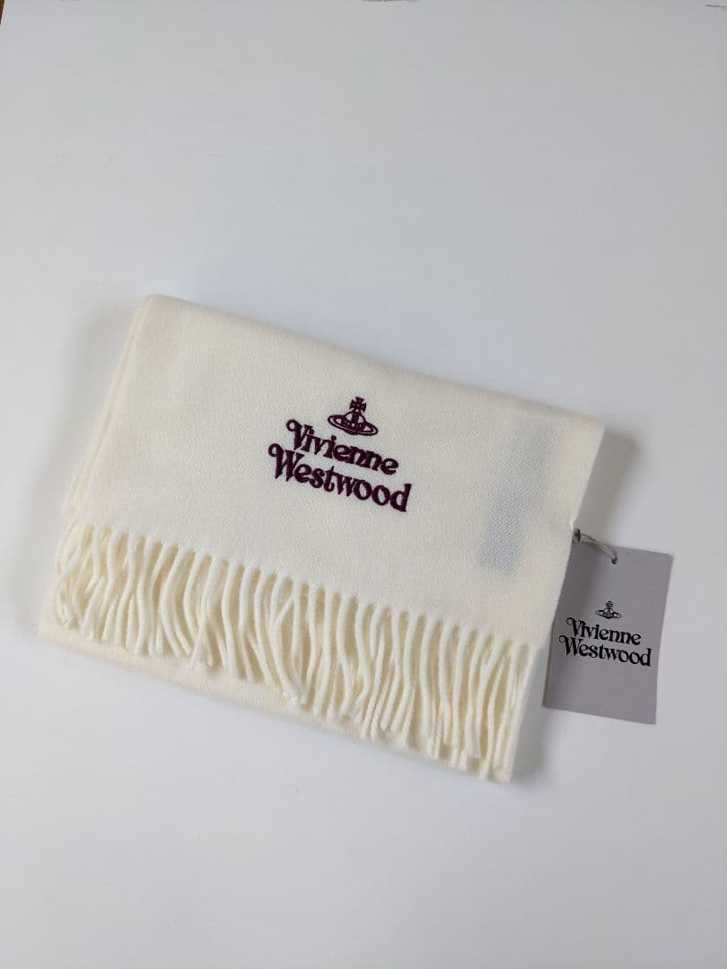 リボン付新品BOX/タグ付 ヴィヴィアンウエストウッドマフラーホワイト