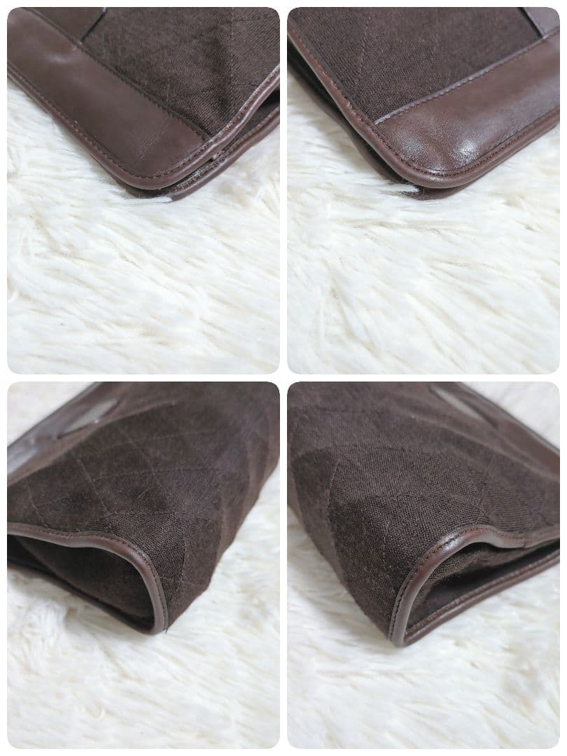 【美品】シャネル☆CHANEL クラッチバッグ ココマーク コットン ブラウン