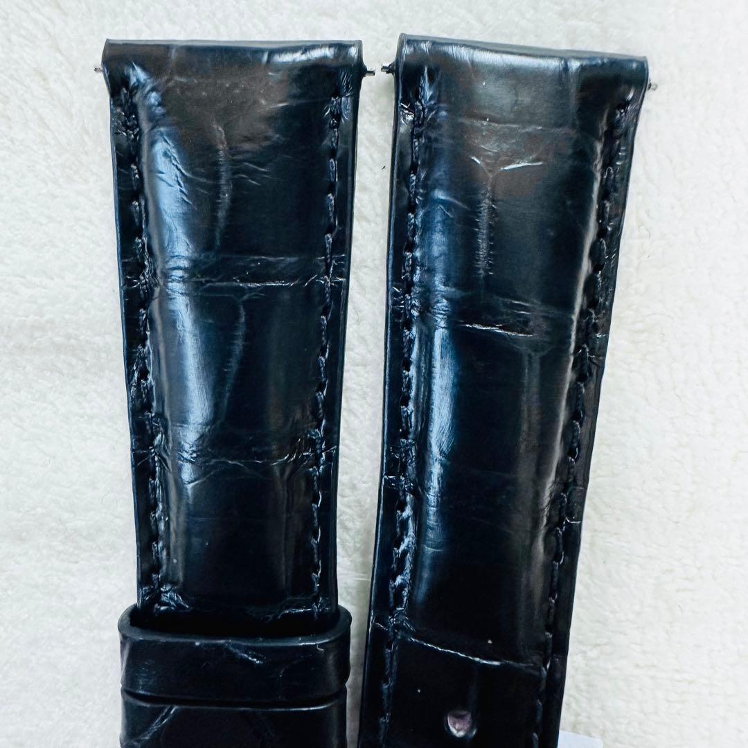 4205#22mm-18mmブラック★本物クロコダイルレザーベルト★スイス製