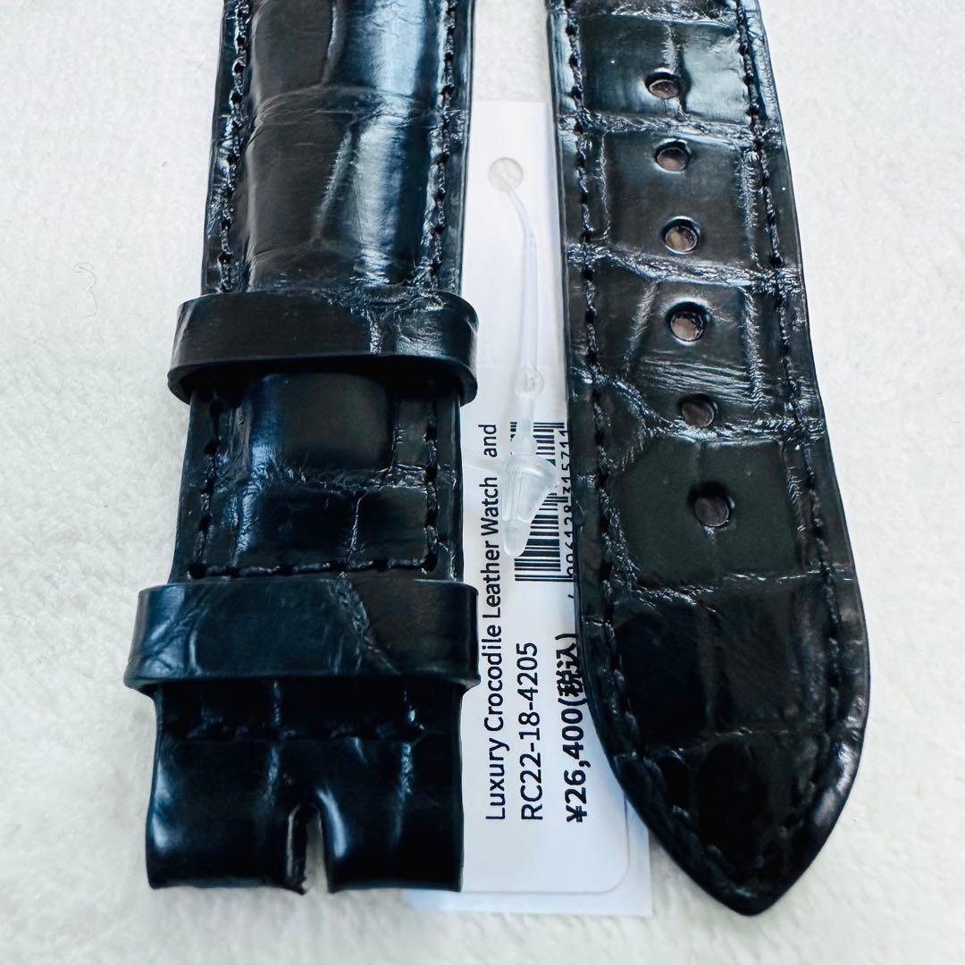 4205#22mm-18mmブラック★本物クロコダイルレザーベルト★スイス製