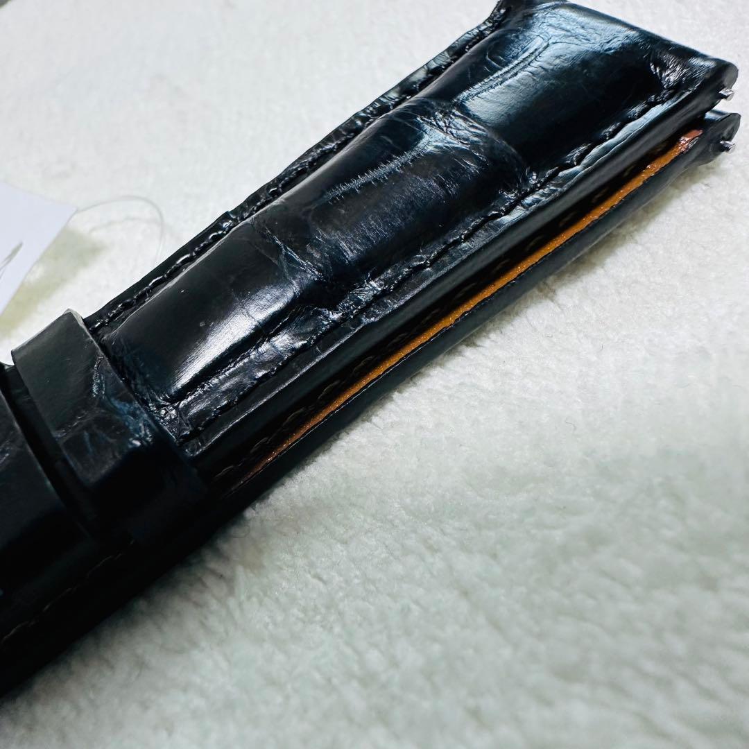 4205#22mm-18mmブラック★本物クロコダイルレザーベルト★スイス製