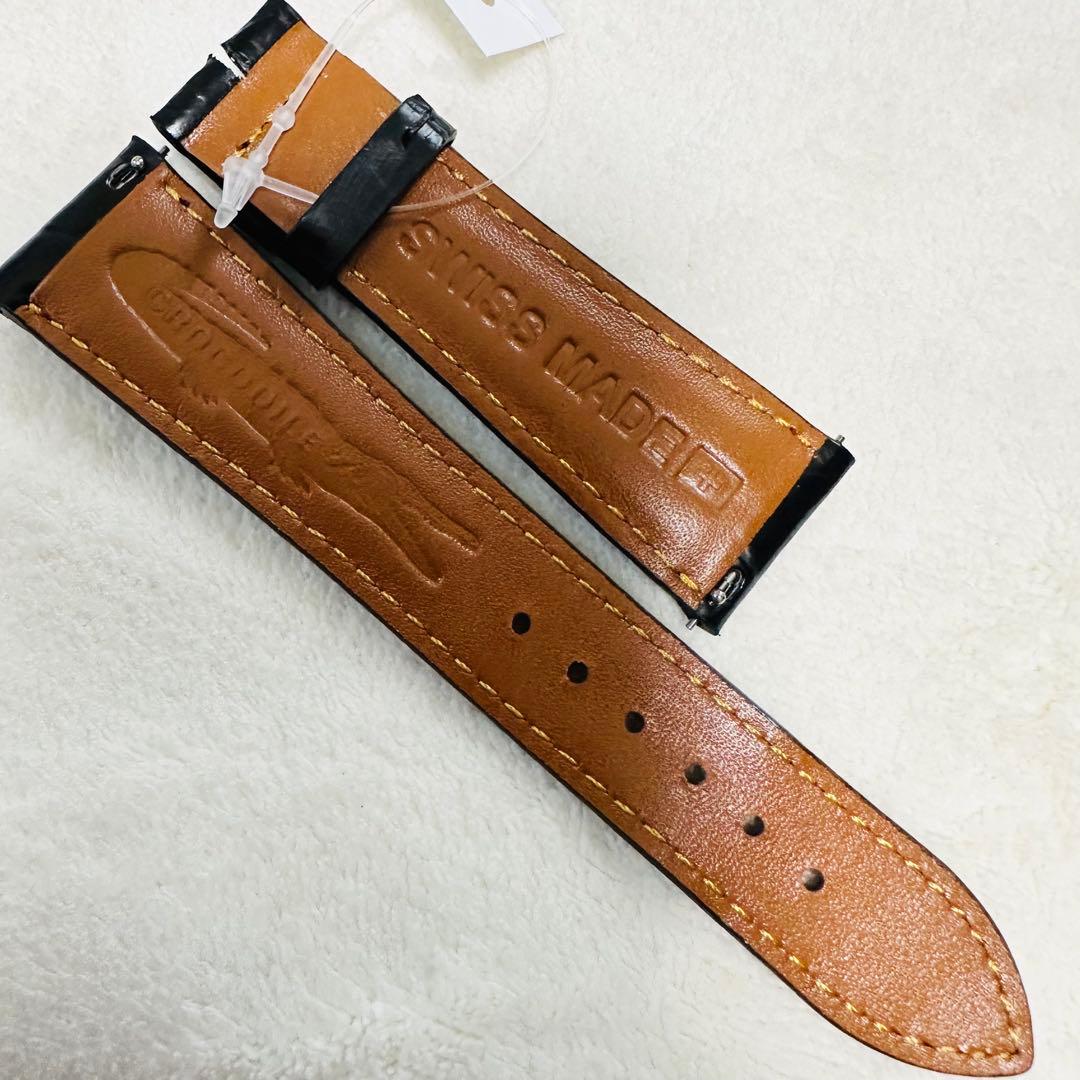 4205#22mm-18mmブラック★本物クロコダイルレザーベルト★スイス製