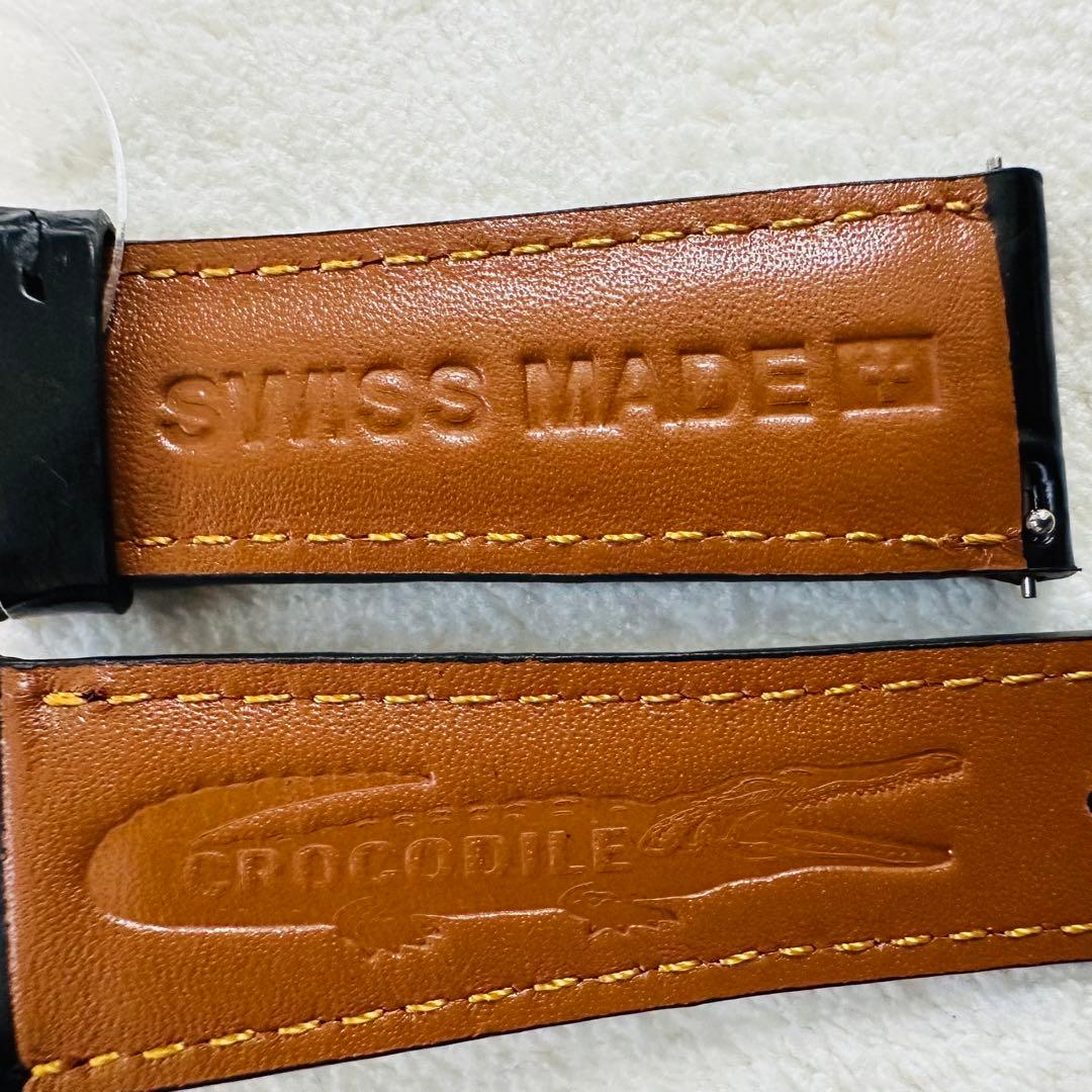 4205#22mm-18mmブラック★本物クロコダイルレザーベルト★スイス製