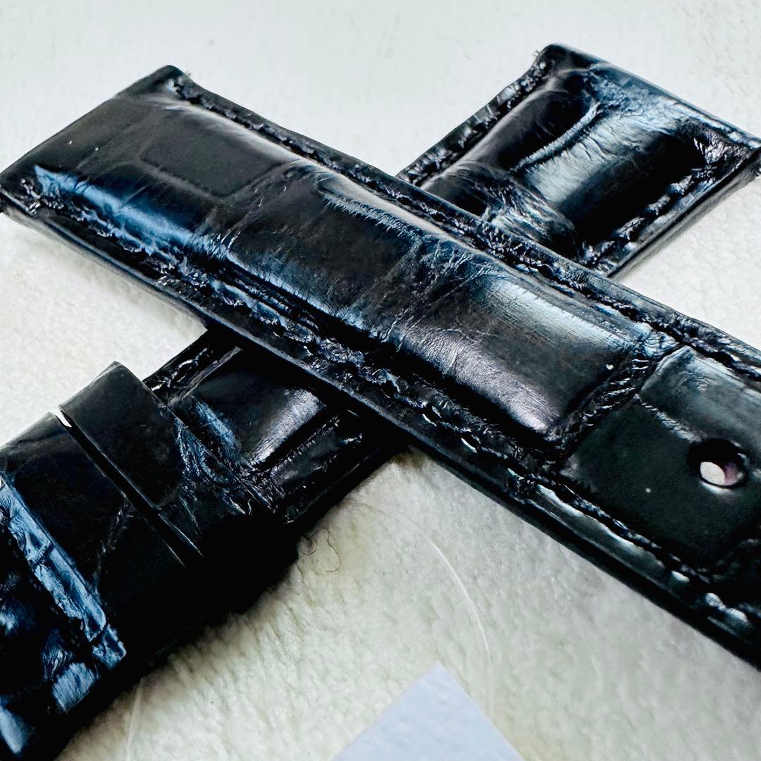 4205#22mm-18mmブラック★本物クロコダイルレザーベルト★スイス製
