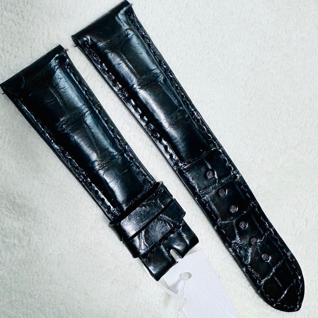 4205#22mm-18mmブラック★本物クロコダイルレザーベルト★スイス製