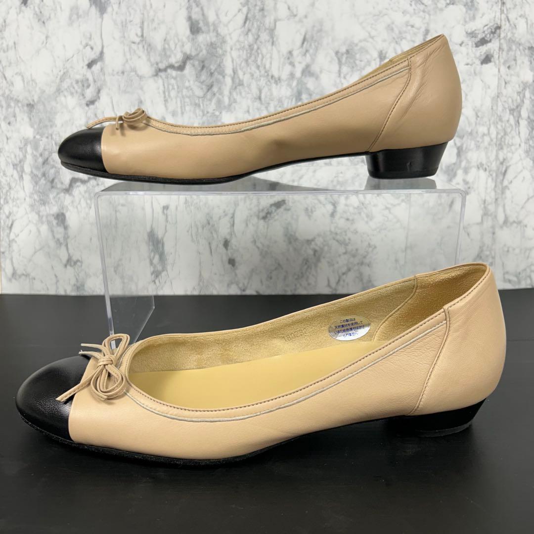 人気♡銀座かねまつ バレエシューズ シープレザー キッド フラット バイカラー