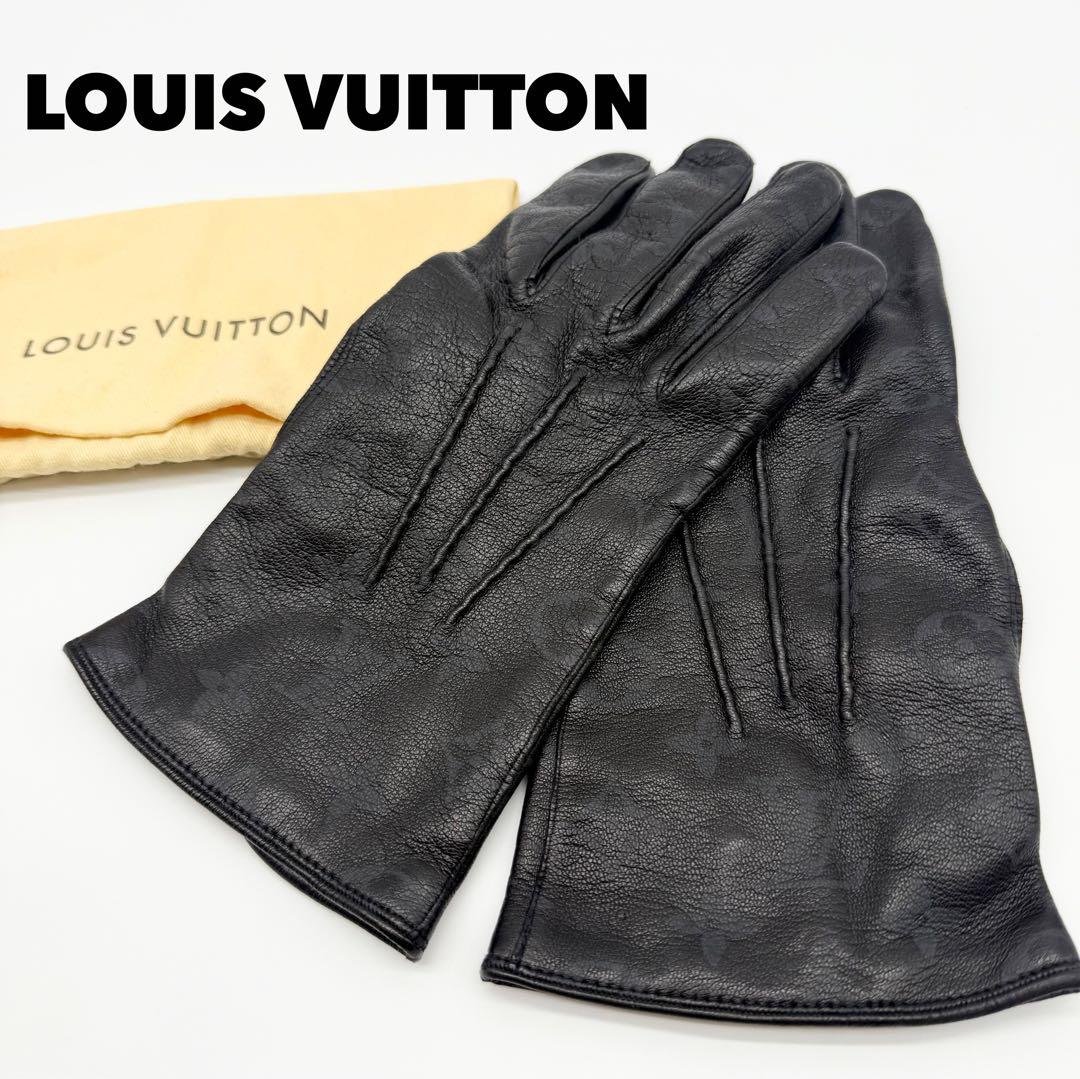 美品 ルイヴィトン モノグラム エクリプス レザーグローブ 黒 保存袋付き