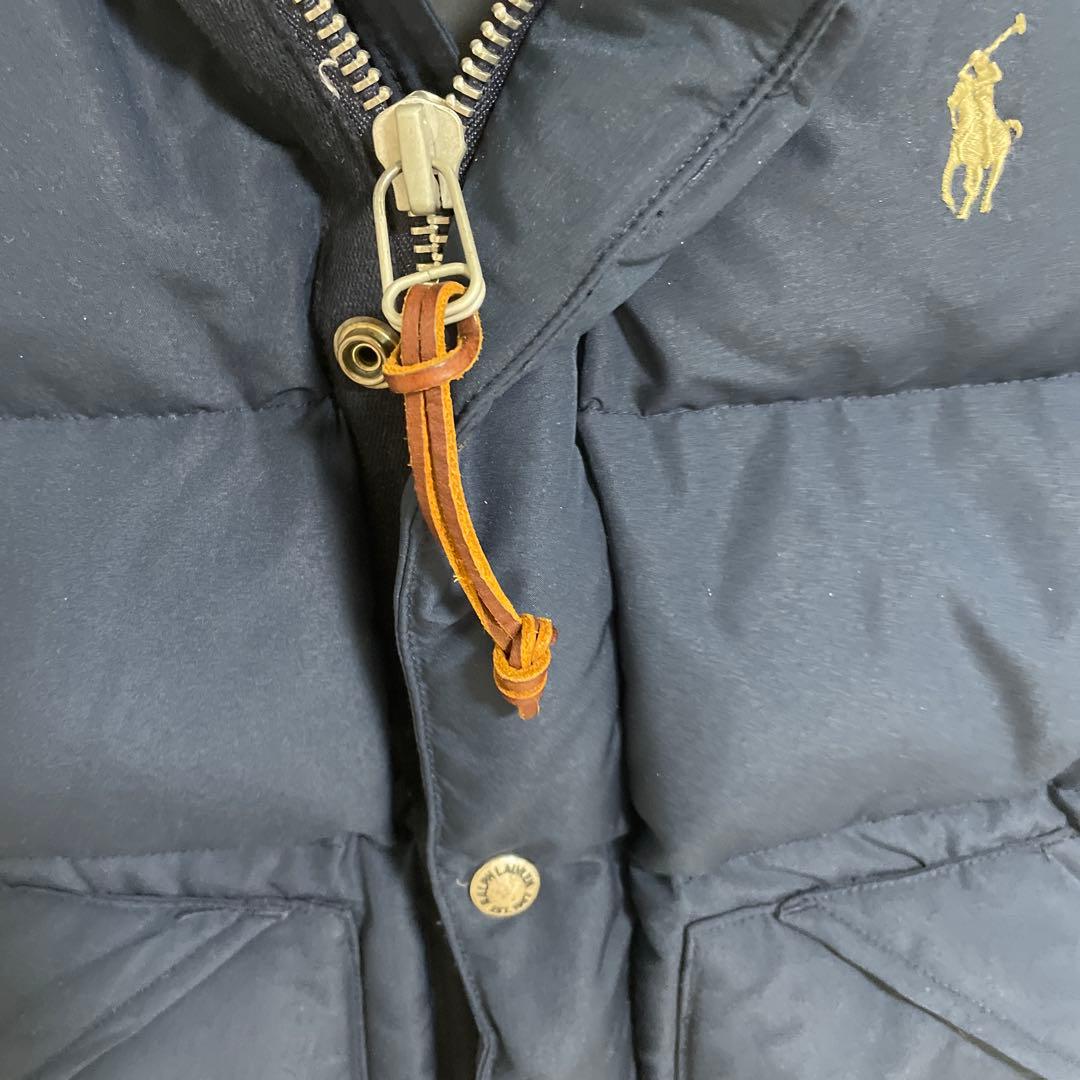 ポロラルフローレン ダウンベスト 刺繍 紺ネイビー フード付