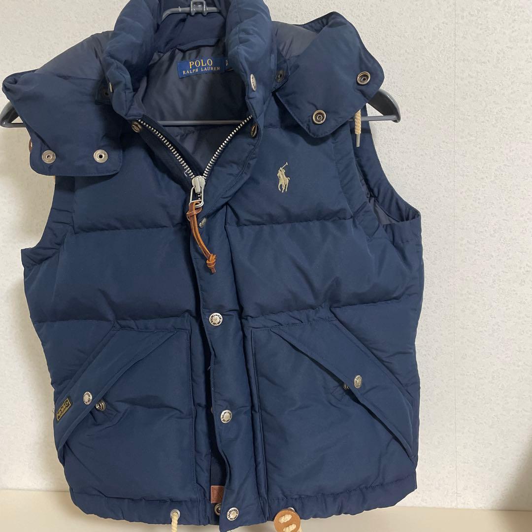 ポロラルフローレン ダウンベスト 刺繍 紺ネイビー フード付