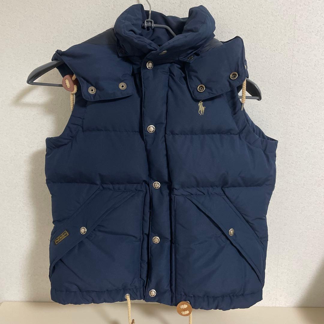ポロラルフローレン ダウンベスト 刺繍 紺ネイビー フード付