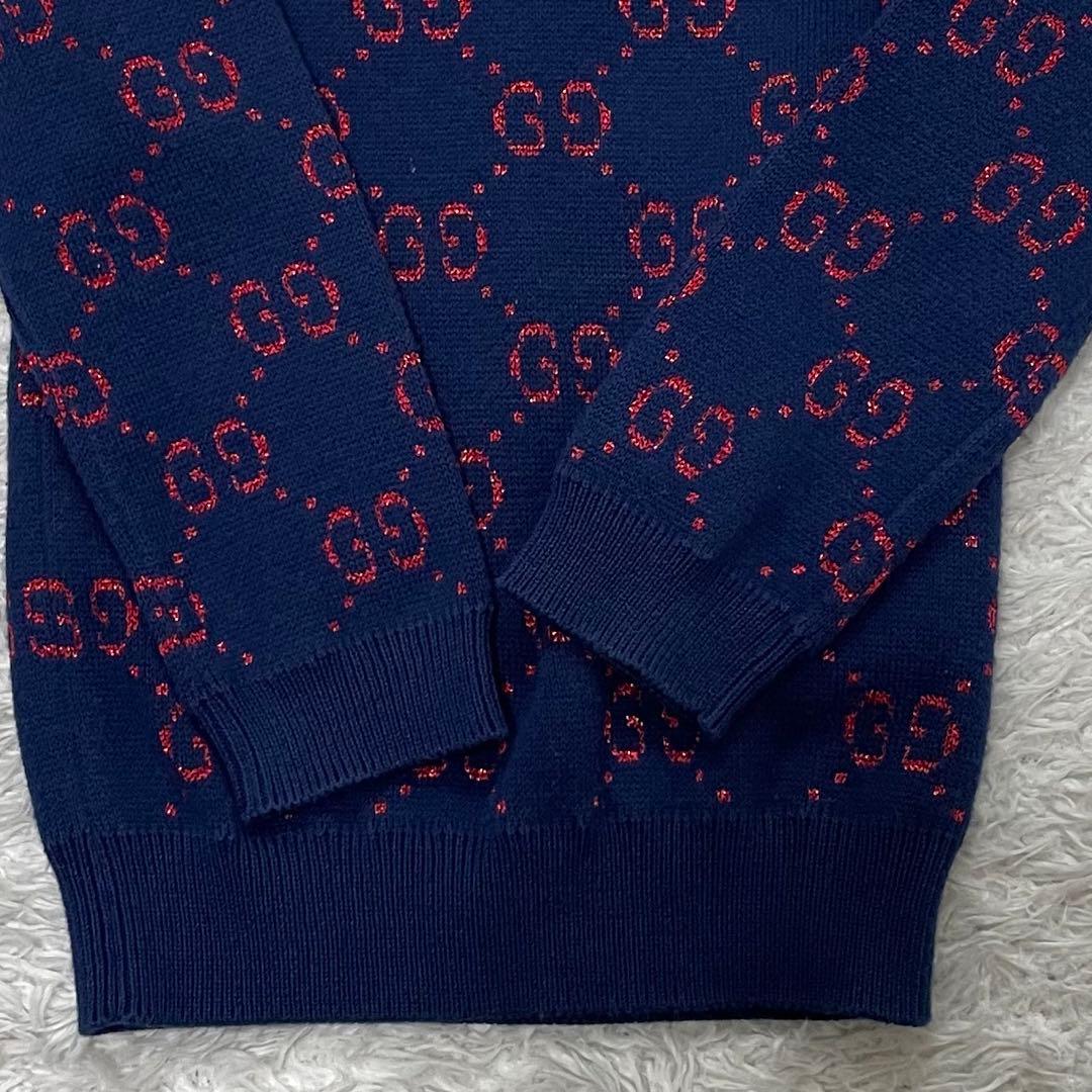 【良品】GUCCI　ベビー　キッズ　ニット　GG ネイビー　90cmくらい　4
