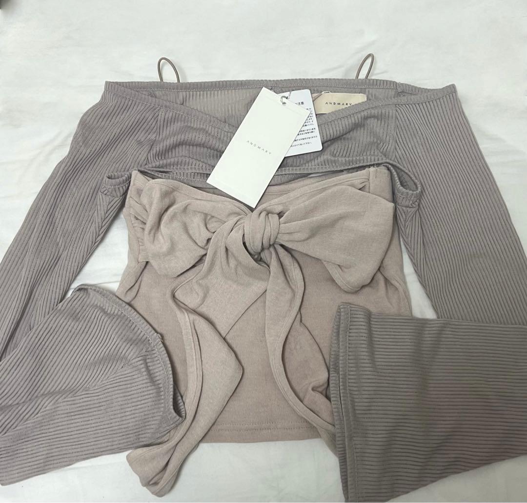 トップス andmary Shayla ribbon tops beige