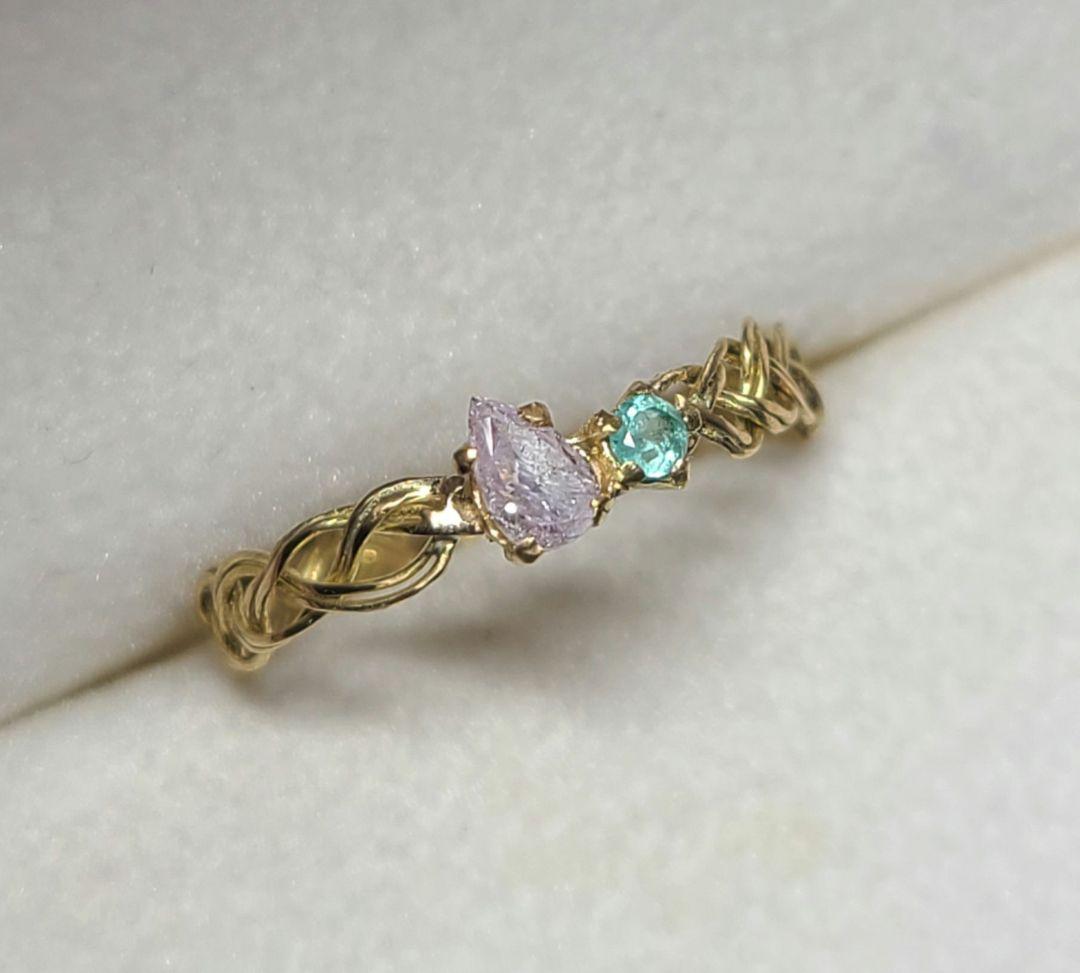 美しいリングさん★ピンクダイヤモンド&バターリャパライバトルマリン18Kリング★