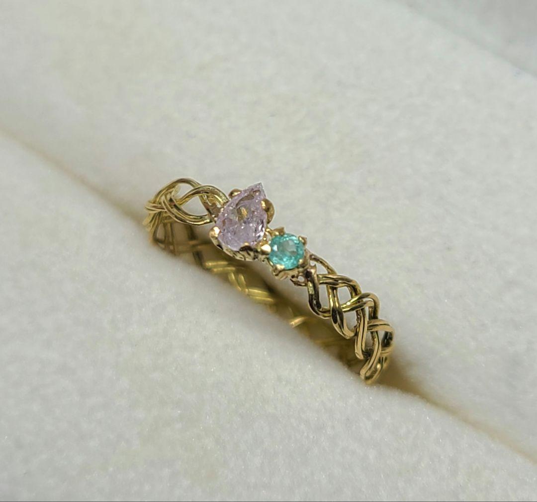 美しいリングさん★ピンクダイヤモンド&バターリャパライバトルマリン18Kリング★