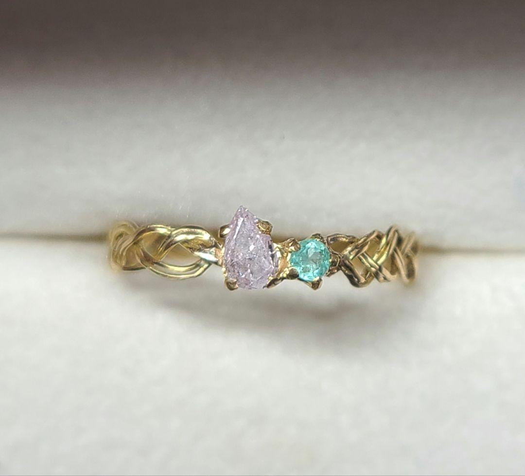 美しいリングさん★ピンクダイヤモンド&バターリャパライバトルマリン18Kリング★