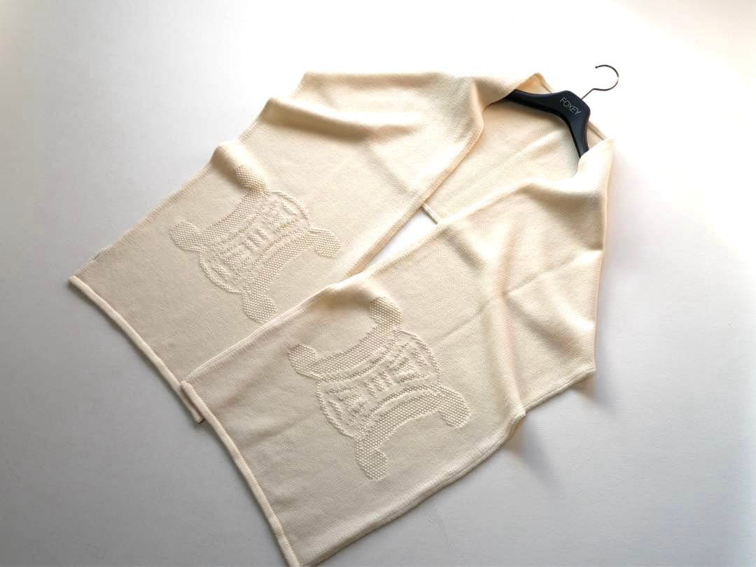 CELINE セリーヌ　ロゴ刺繍 ウール マフラー