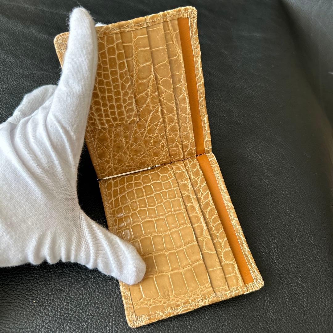 鰐革　本革マネークリップ　イエロー艶あり　JRA認定証　タグ付