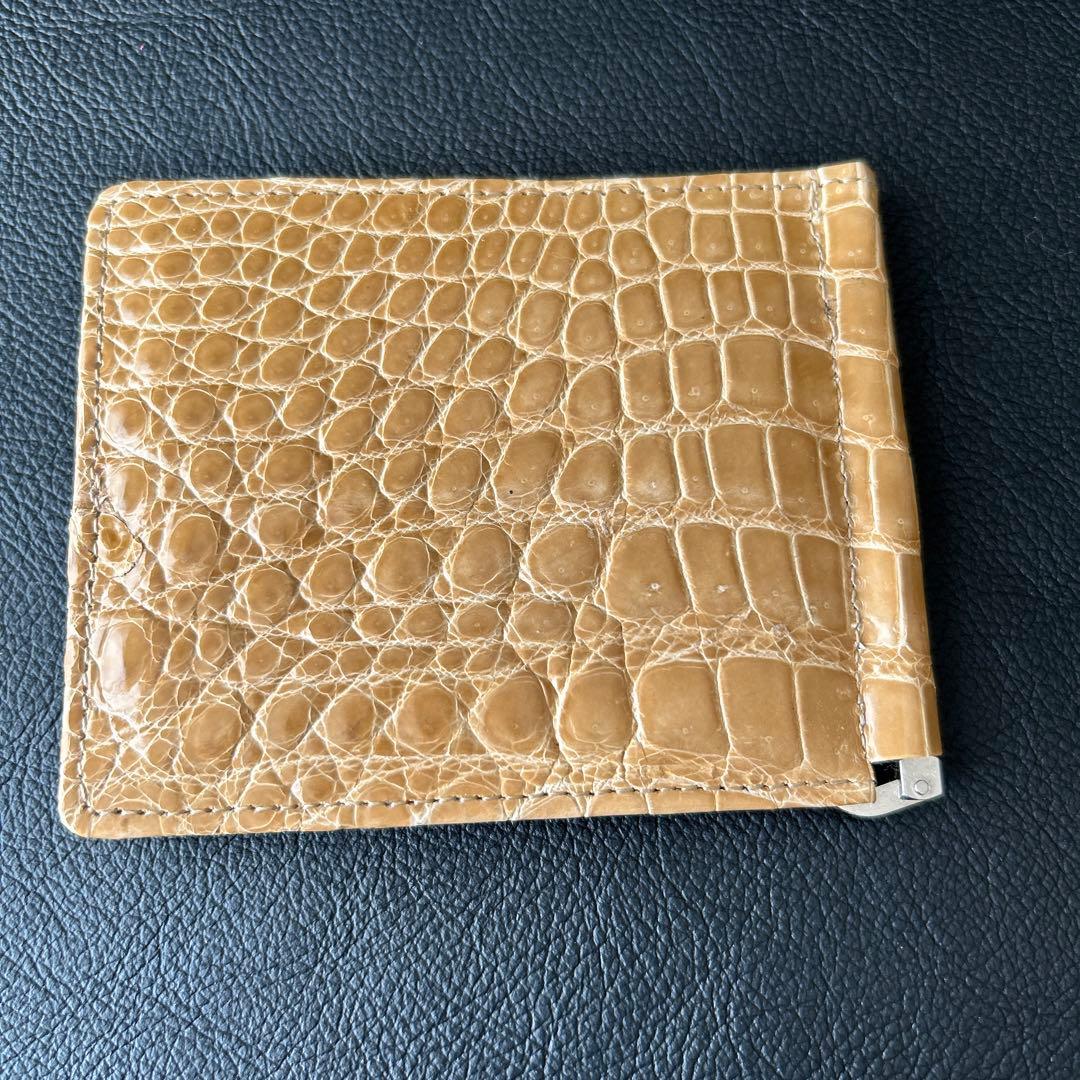 鰐革　本革マネークリップ　イエロー艶あり　JRA認定証　タグ付