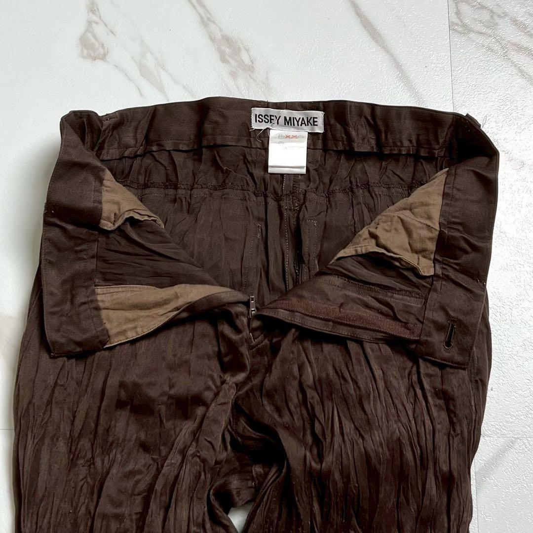 美品 97SS⭐️イッセイミヤケ プリーツパンツ ストレッチ素材 ブラウン M