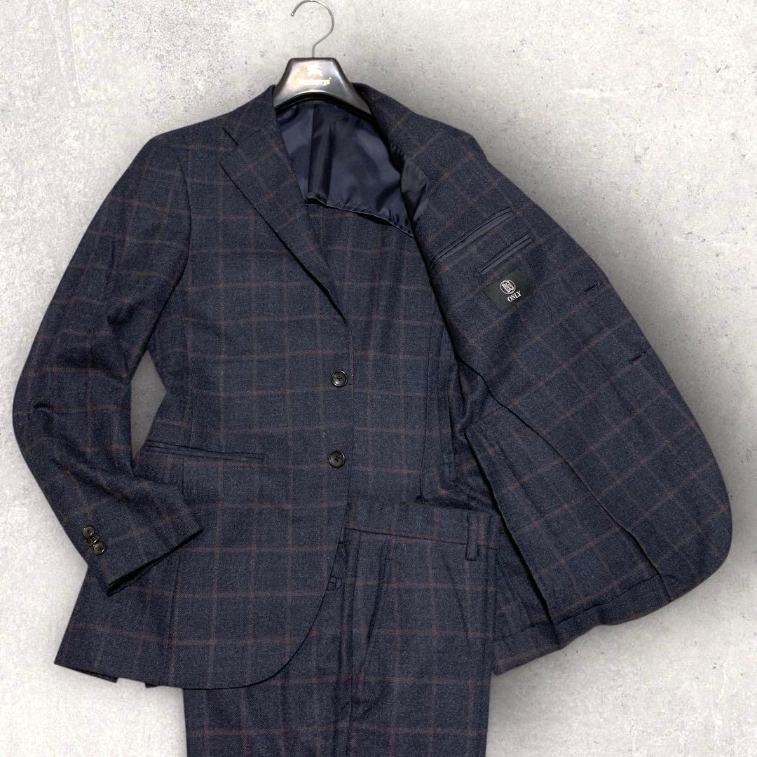 ONLY セットアップシングルスーツ REDA生地 チェック柄 ネイビー