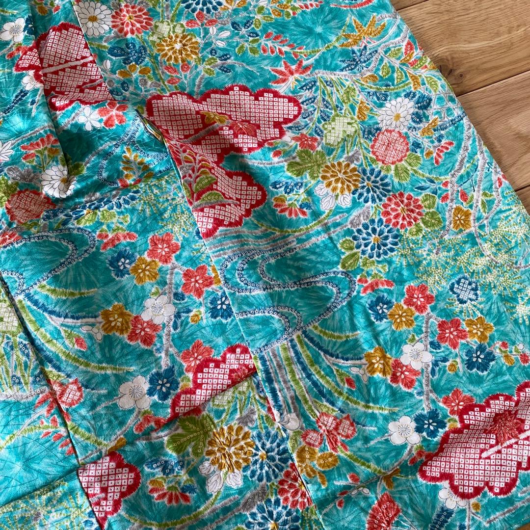 七五三　女の子　7歳向け　正絹　絞り入り　レトロ着物　セット