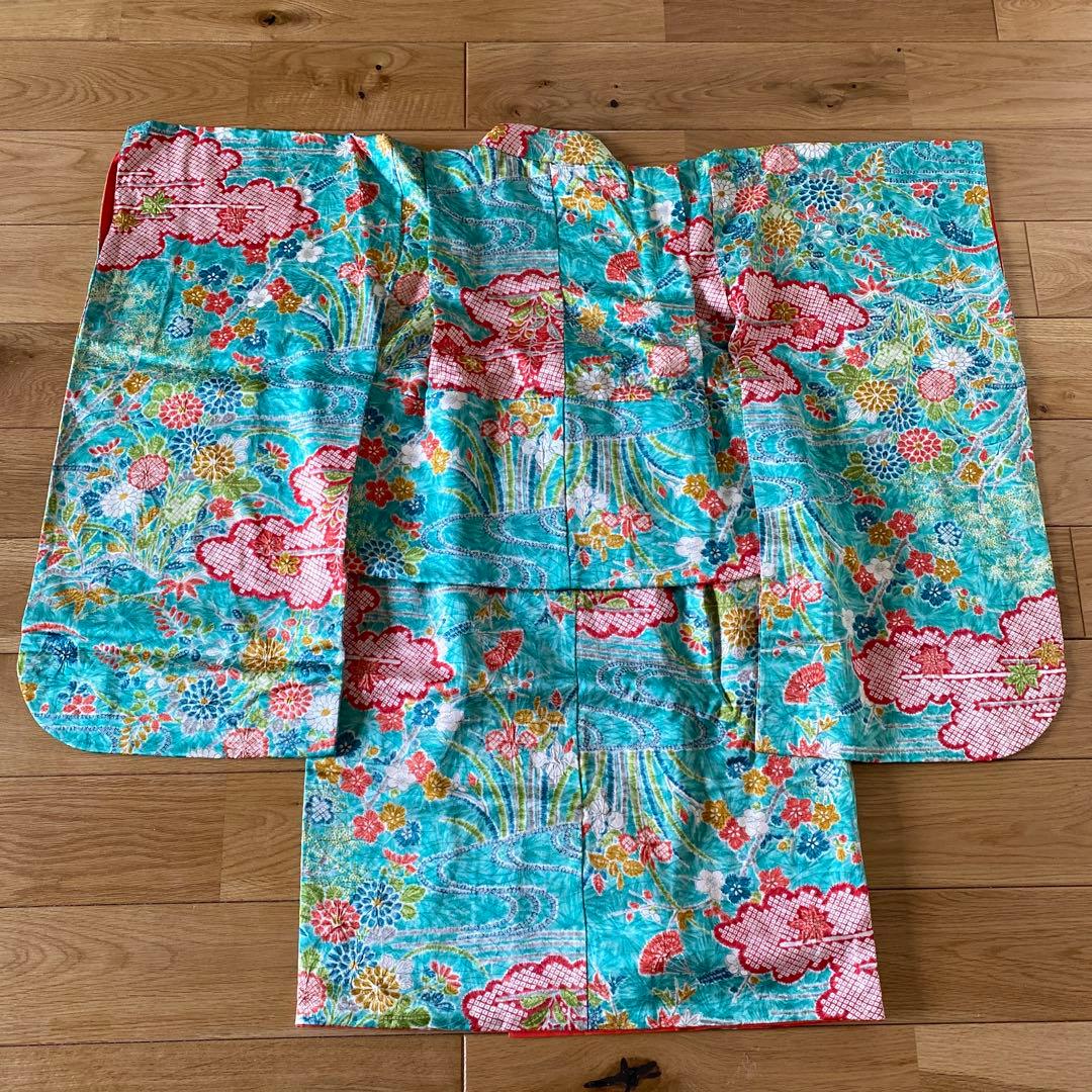 七五三　女の子　7歳向け　正絹　絞り入り　レトロ着物　セット