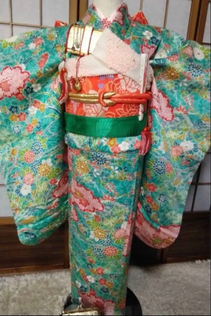 七五三　女の子　7歳向け　正絹　絞り入り　レトロ着物　セット