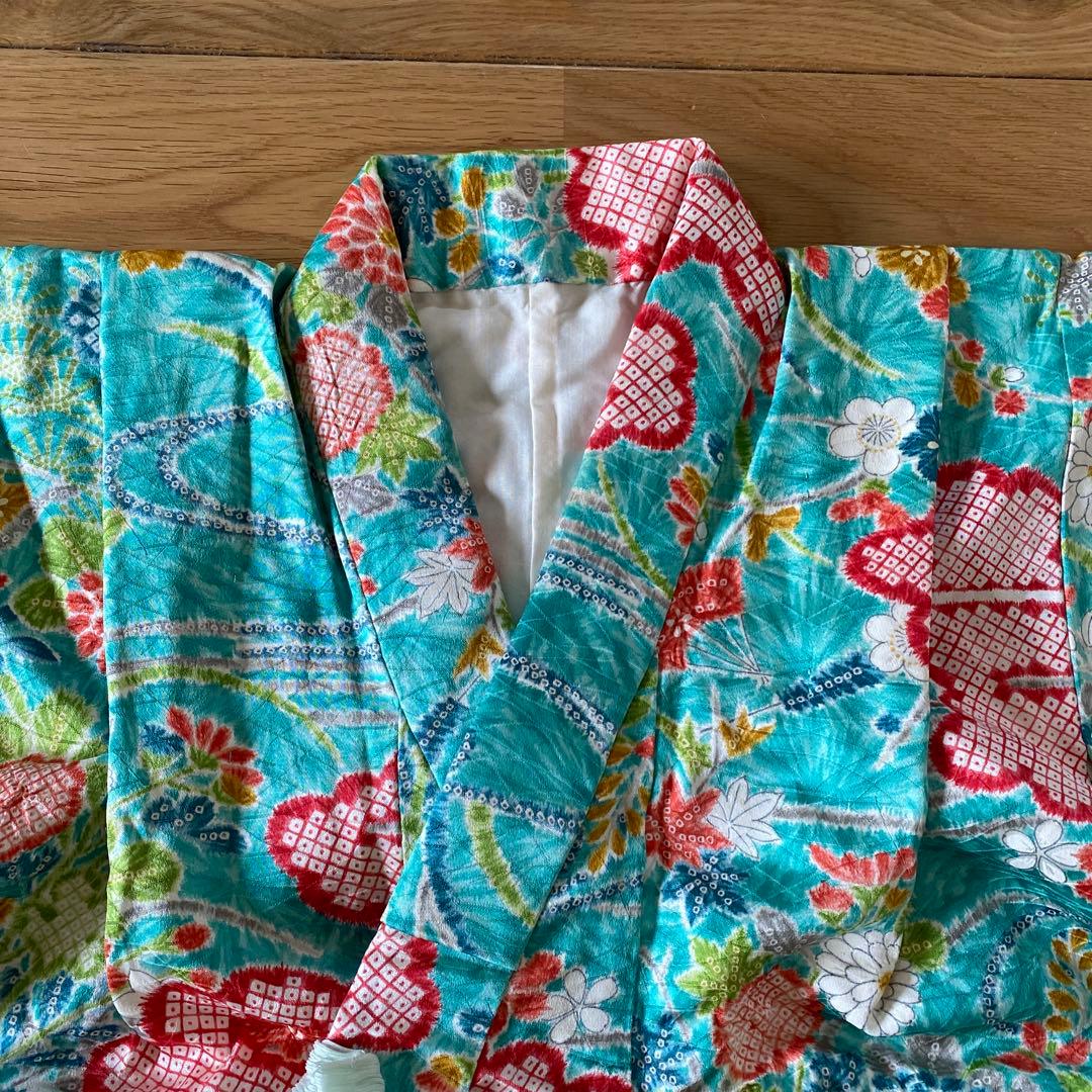 七五三　女の子　7歳向け　正絹　絞り入り　レトロ着物　セット