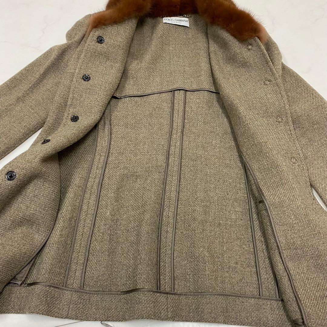 良品★D&G ドルチェ＆ガッバーナ ノーカラーコート ファー 38