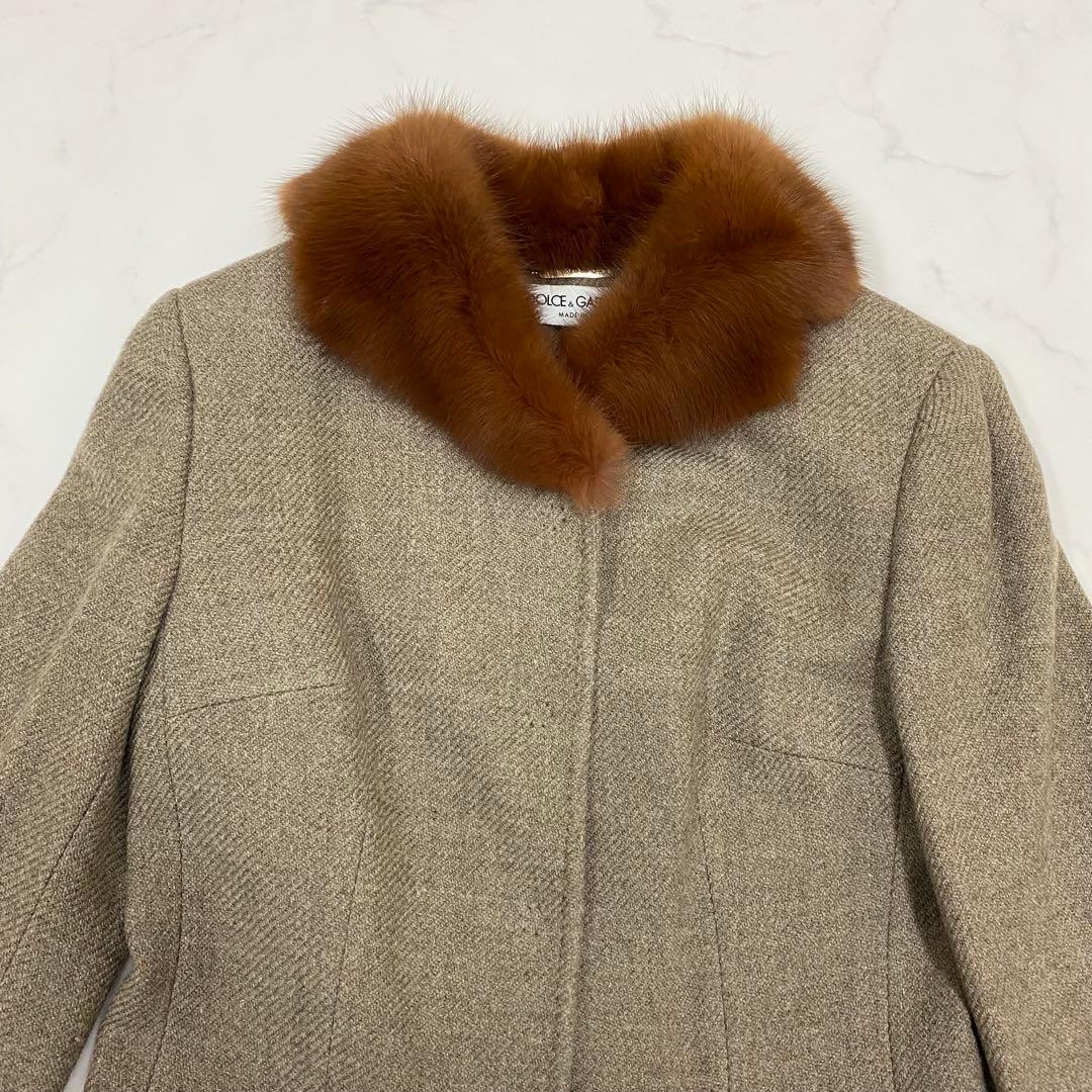 良品★D&G ドルチェ＆ガッバーナ ノーカラーコート ファー 38