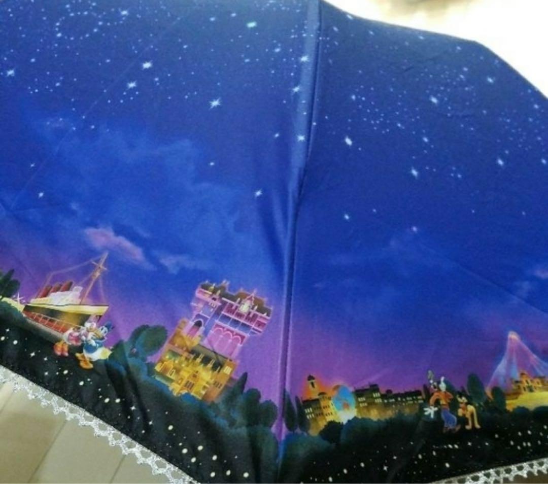 ディズニー　折り畳み傘　パーク　夜景　晴雨兼用ミッキー　日傘 折りたたみ傘