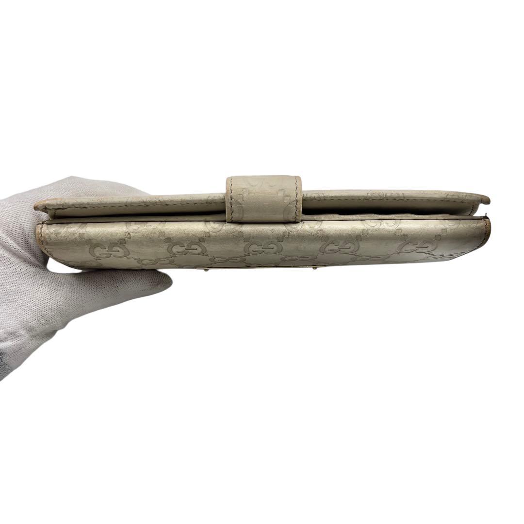 GUCCI シマ アイボリー レザー レディース 長財布 8054