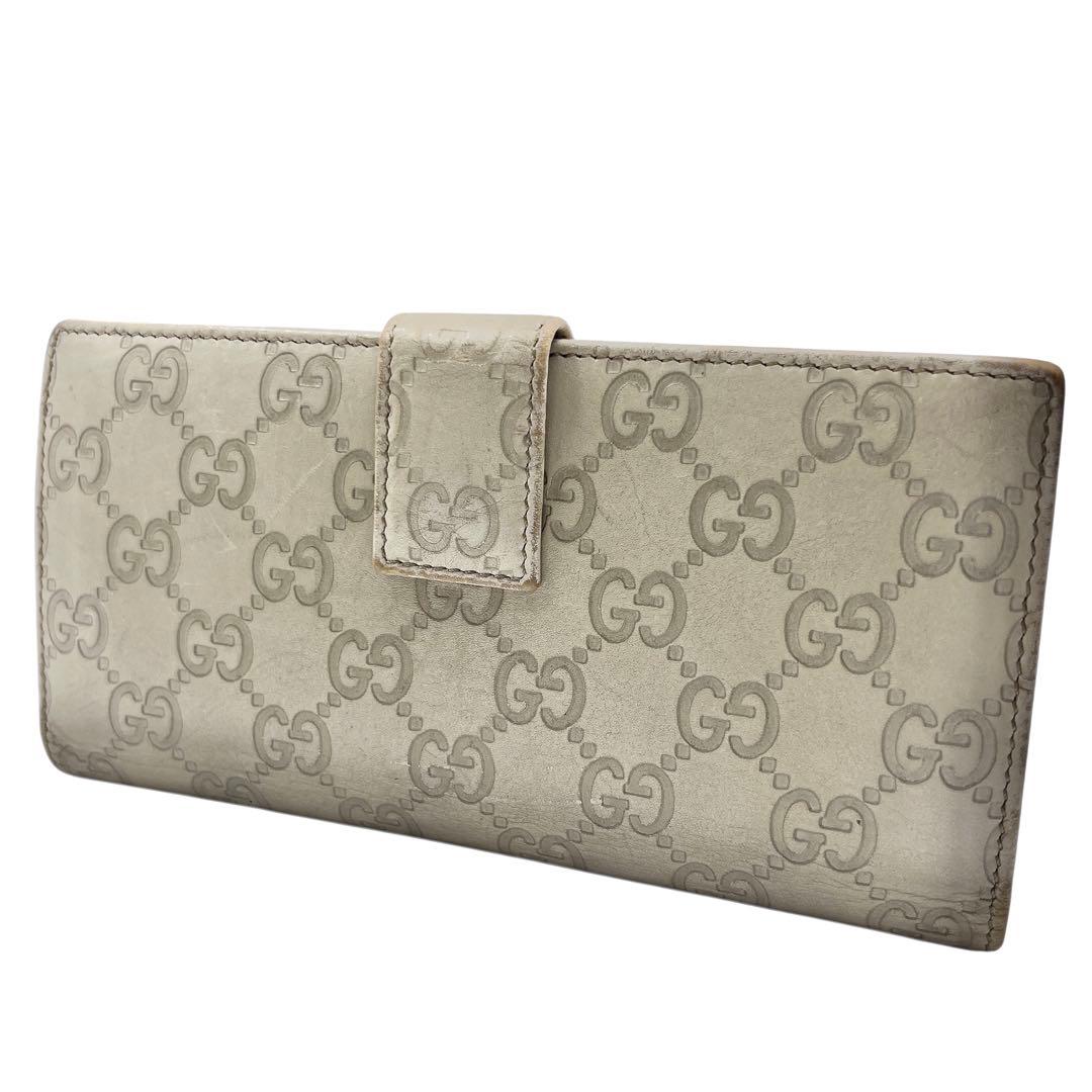 GUCCI シマ アイボリー レザー レディース 長財布 8054